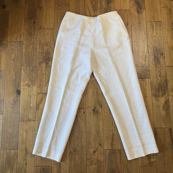 Kim Rogers Pants - Kim Rogers White Linen Lined Pants Pull On Straight Leg Trouser Womens Sz L